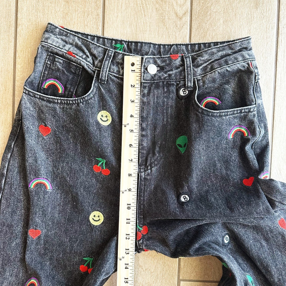 Dressed in LALA Black Wide Leg Jeans with Colorful Embroidery - Picture 10 of 12